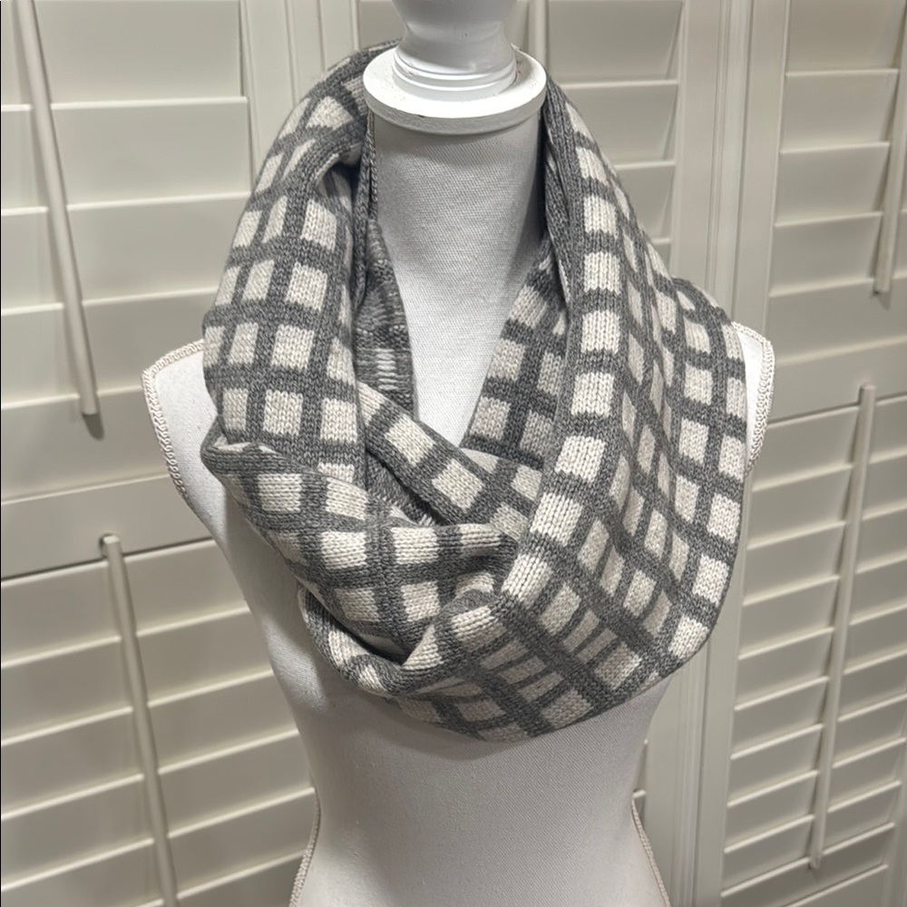 J. Crew Gray and White Checkered Infinity Scarf
